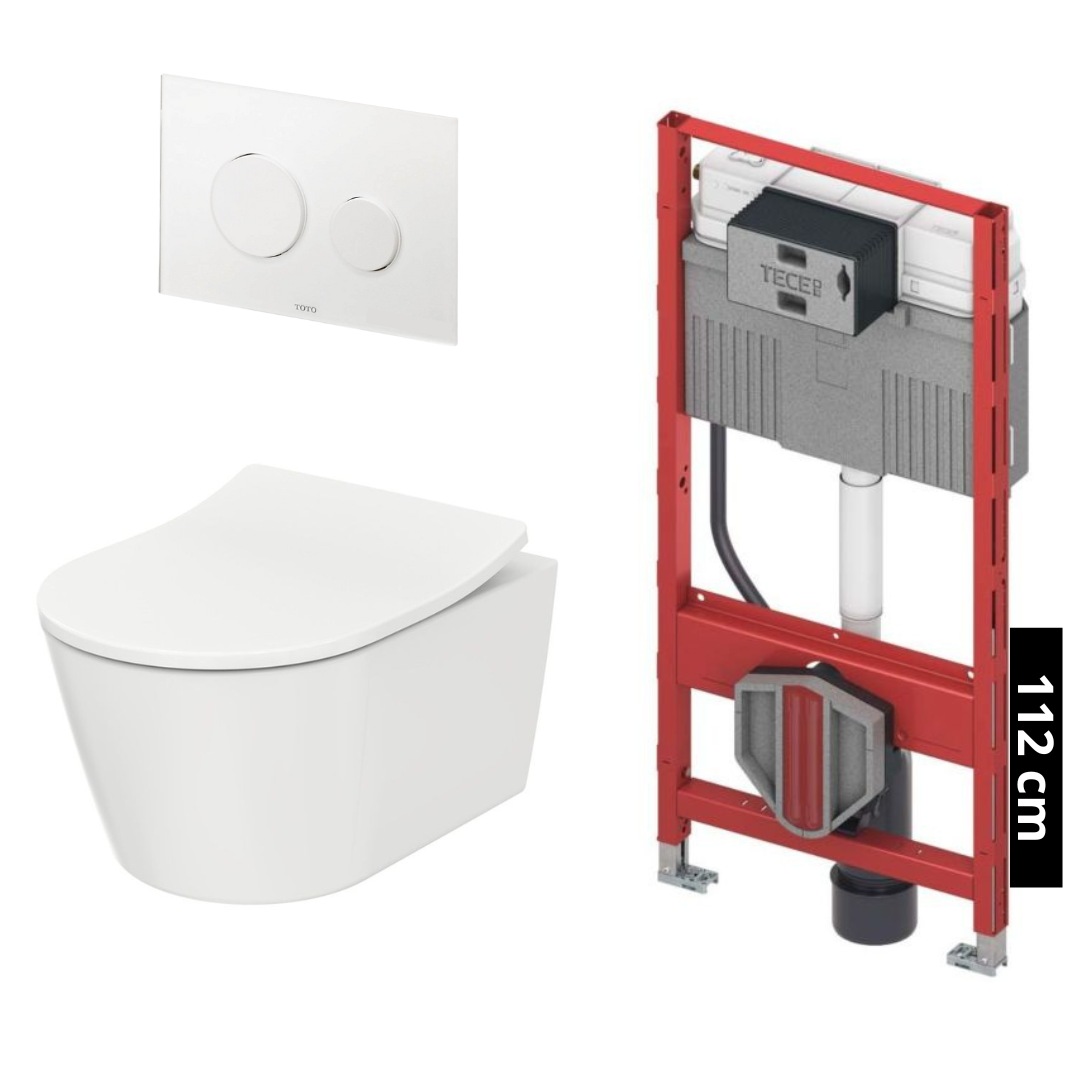 TOTO - TECE Set WC RP, wandhängend + RP, Sitz inkl. Vorwandelement (112 cm) u. Betätigungsplatte Glas Weiß - CW552RY + TC513Q + E00022 + 9300345