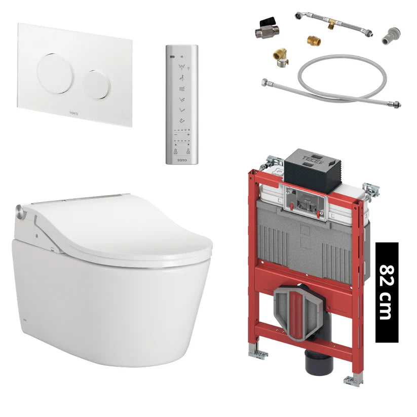 TOTO - TECE Set Washlet RW Dusch-WC inkl. Vorwandelement (82 cm) u. Betätigungsplatte Glas Weiß - TCF801CG + CW542ERY + 9300301 + SP515011B + E00022 + 9880052