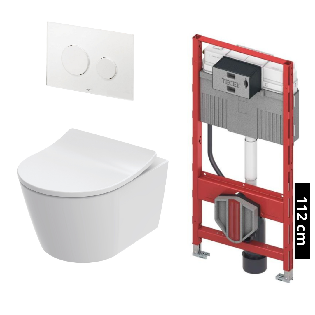 TOTO - TECE Set WC RP COMPACT, wandhängend + RP COMPACT, Sitz inkl. Vorwandelement (112 cm) u. Betätigungsplatte Glas Weiß - CW554Y + TC613G + E00022 + 9300345