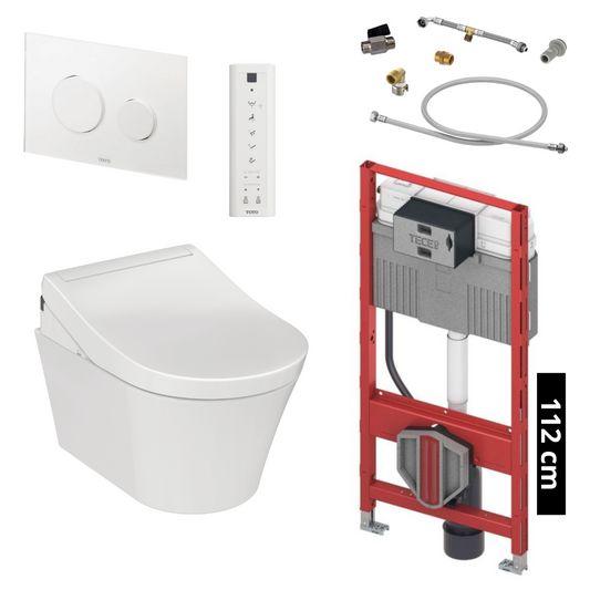 TOTO - TECE Set Washlet RG LITE shower toilet including pre-wall element (112 cm) and white glass actuator plate - TCF34170GEU + CW553EY + 9300345 + 9880052 + SP515011B + E00022 