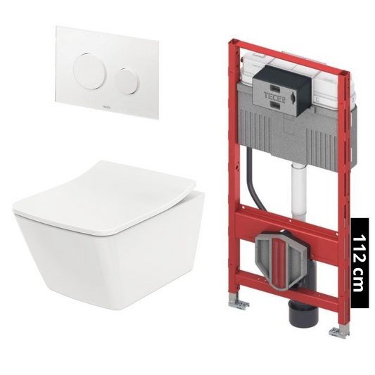 TOTO - TECE Set WC SP, wandhängend + SP, Sitz inkl. Vorwandelement (112 cm) u. Betätigungsplatte Glas Weiß - CW532RY + TC512G + E00022 + 9300345