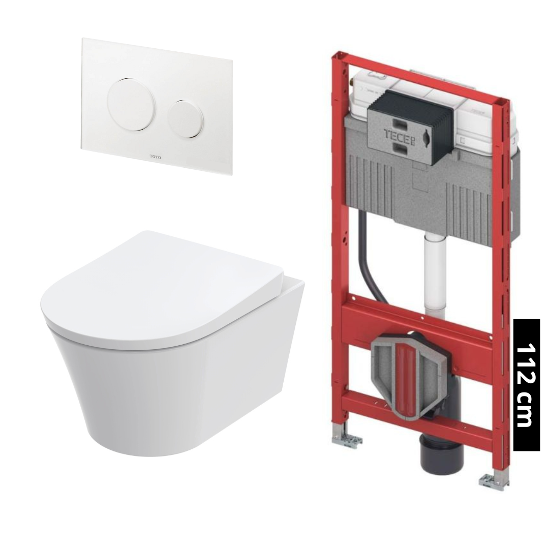 TOTO - TECE Set WC GP, wandhängend + GP, Sitz inkl. Vorwandelement (112 cm) u. Betätigung splatte Glas Weiß - CW553Y + TC524EU + E00022 + 9300345