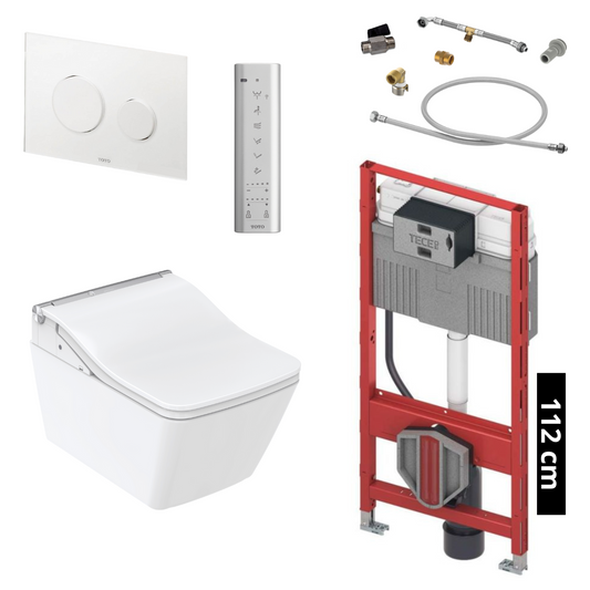 TOTO - TECE Set Washlet SW shower toilet including pre-wall element (112 cm) and white glass actuator plate - TCF803CG + CW522ERY + 9300345 + 9880052 + SP515011B + E00022 