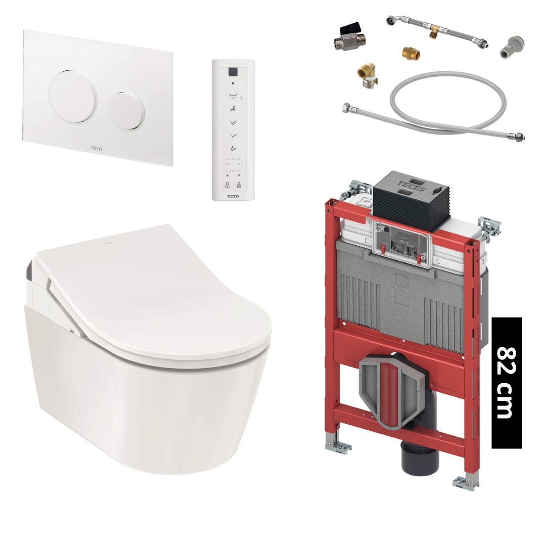 TOTO - TECE Set Washlet RX shower toilet including pre-wall element (82 cm) and white glass actuator plate - TCF894CG + CW542ERY + 9300301 + SP515011B + E00022 + 9880052