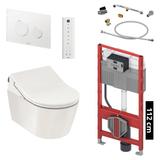 TOTO - TECE Set Washlet RX shower toilet including pre-wall element (112 cm) and white glass actuator plate - TCF894CG + CW542ERY + 9300345 + 9880052 + SP515011B + E00022