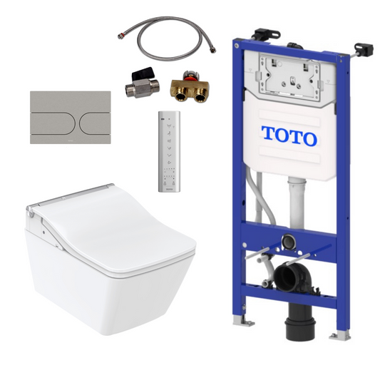 TOTO Komplettset Washlet SW auto flush Dusch-WC inkl. Vorwandelement u. Betätigungsplatte