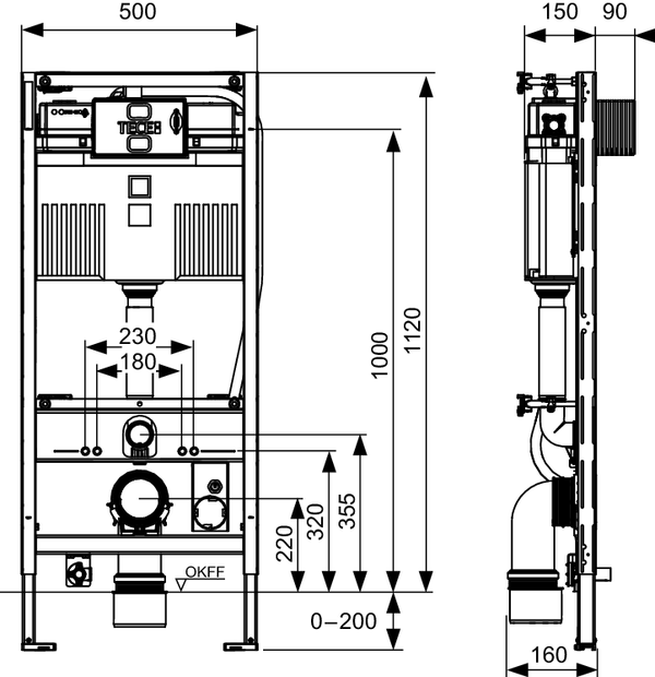 TECEprofil WC-Modul mit Uni-Spülkasten, für TOTO Neorest Washlet (WC) AC 2.0/EW 2.0, Bauhöhe 1120 mm. - 9300344